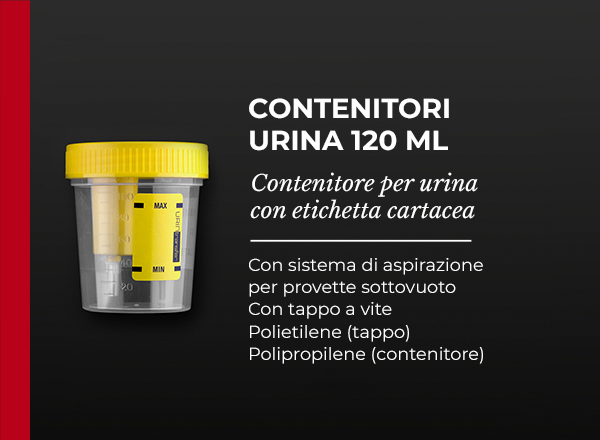 contenitore per urina con etichetta cartacea con sistema di aspirazione per provette sottovuoto