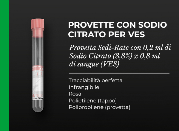 provetta Sedi-Rate con 0,2 ml di Sodio Citrato (3,8%) x 0,8 ml di sangue (VES)