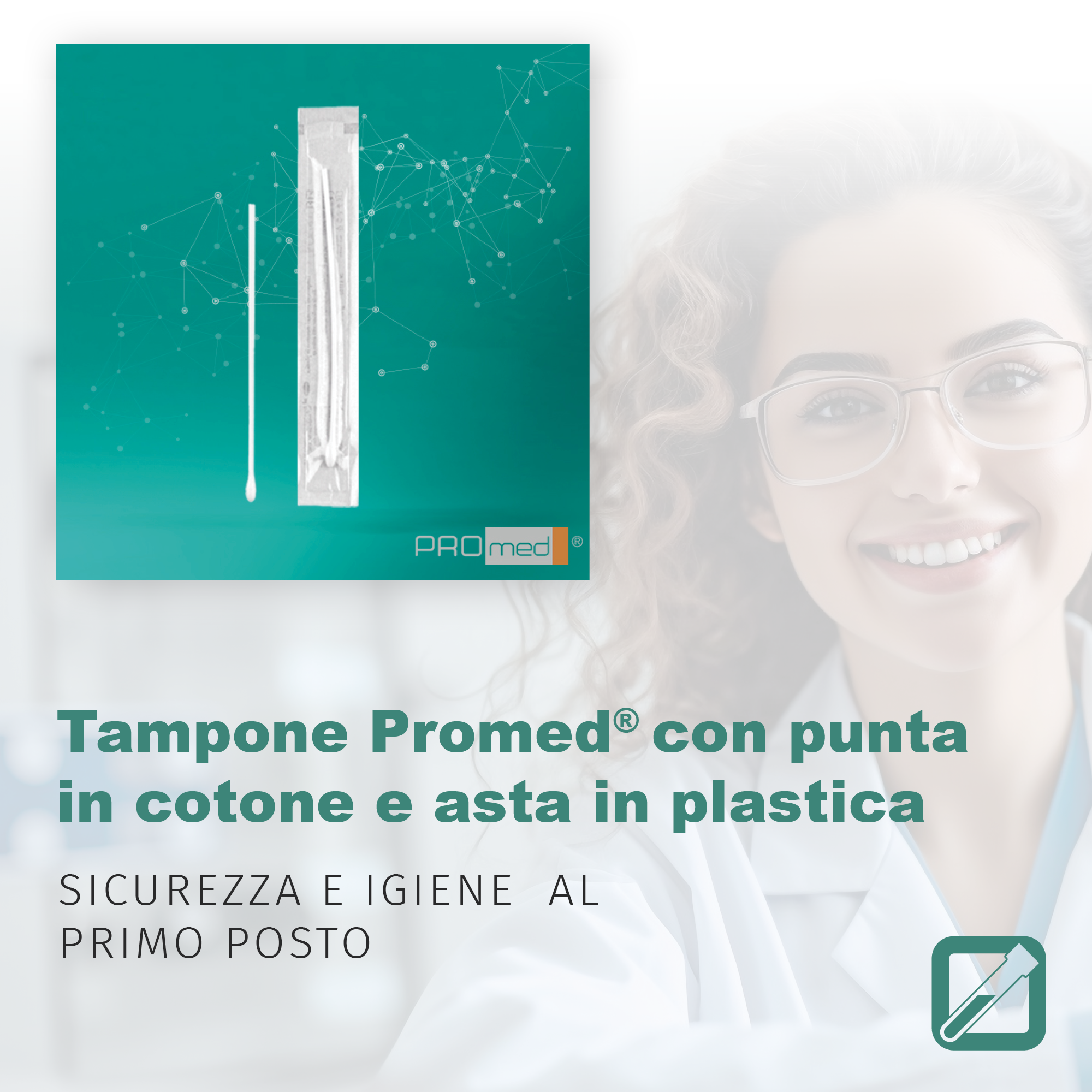 Tampone Promed® con punta in cotone e asta in plastica